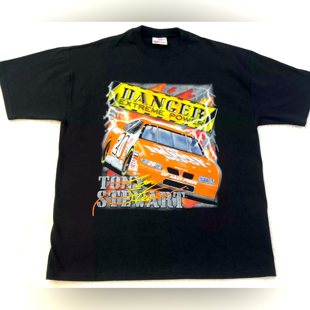 Vintage 90s NASCAR Tony Stewart Chase Authentics Rare Dbl Sided Blk T Shirt Sz L